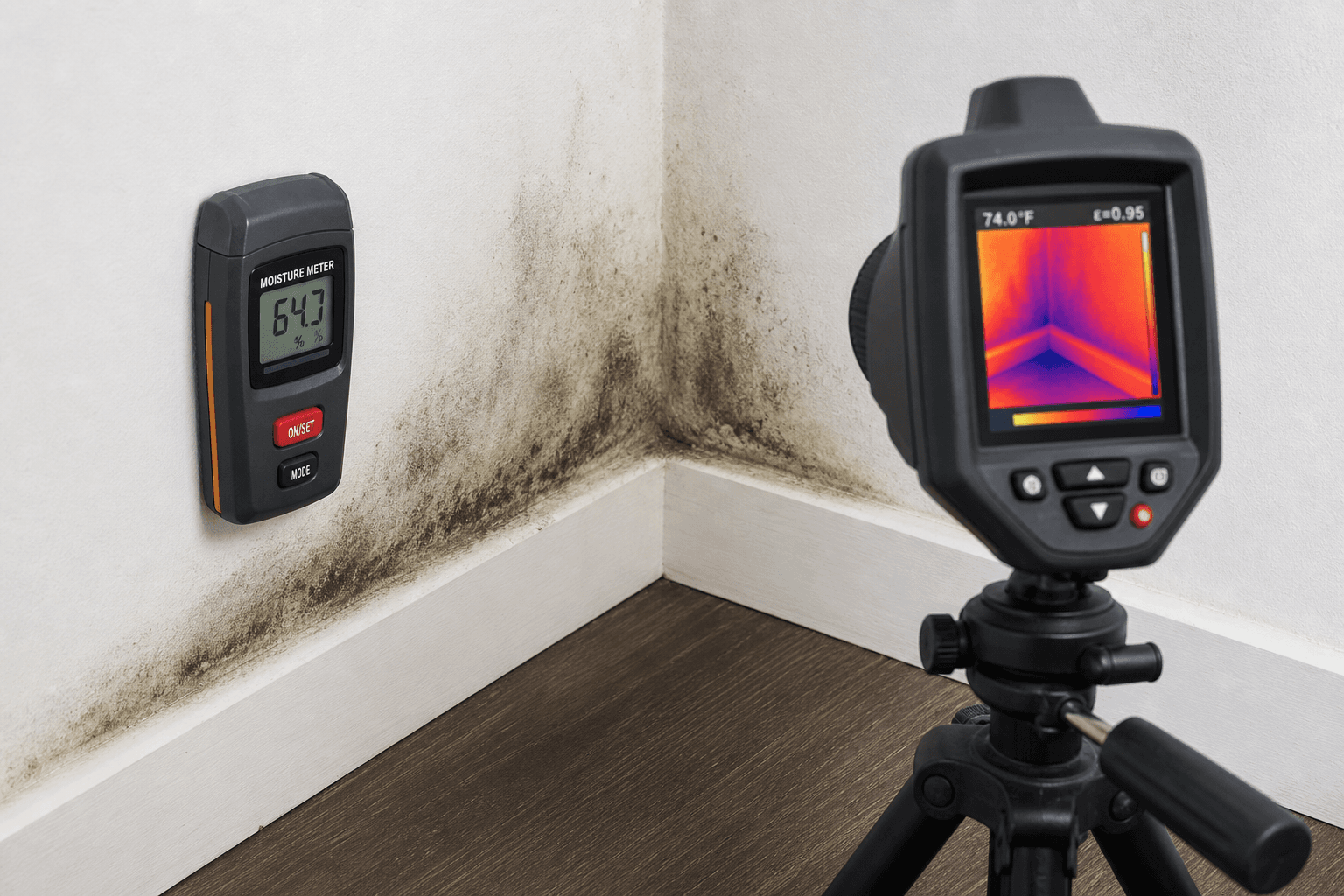 Mold assessment with moisture meter and thermal imaging equipment