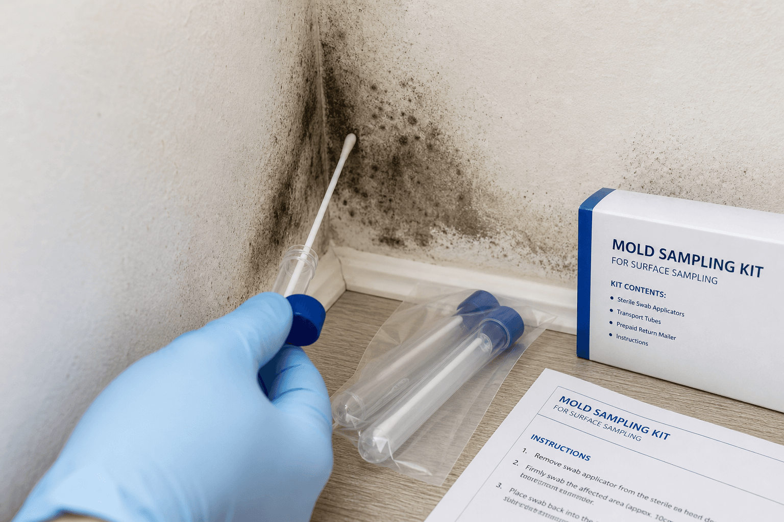 Sterile swab surface sampling for mold